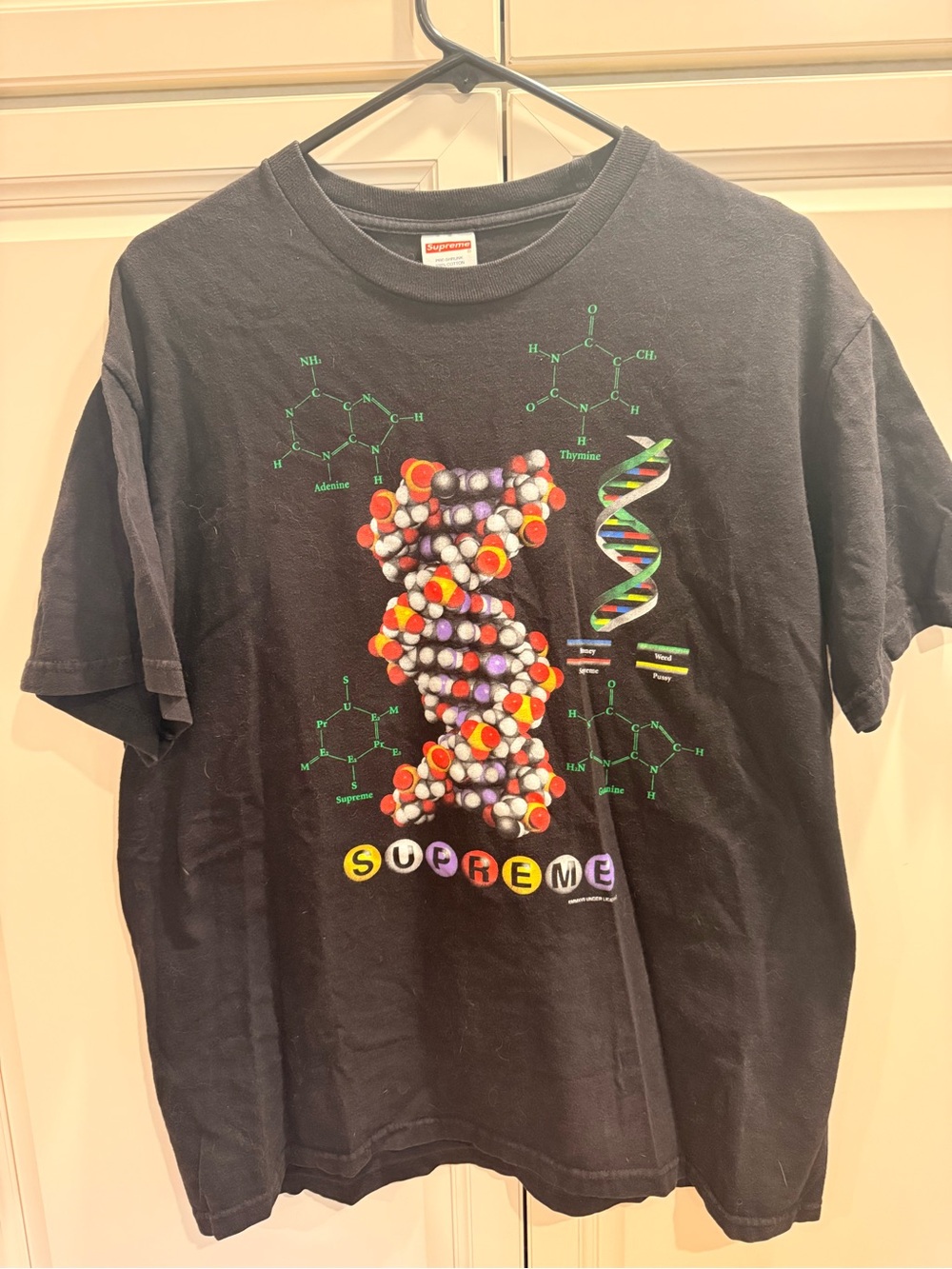 Supreme Black mens 
DNA Molecule Graphic Tee with Multicolor Print